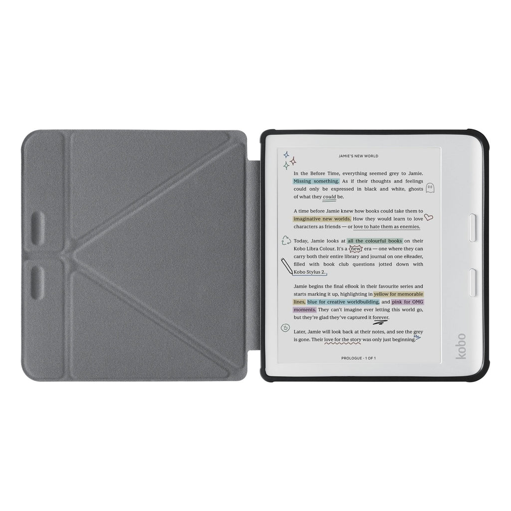 movie and keyboard stand view of personalized KOBO case and Rose design