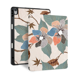 front and back view of personalized iPad case with pencil holder and Artistic Flower design