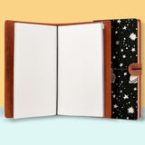 the front top view of midori style traveler's notebook with Space design